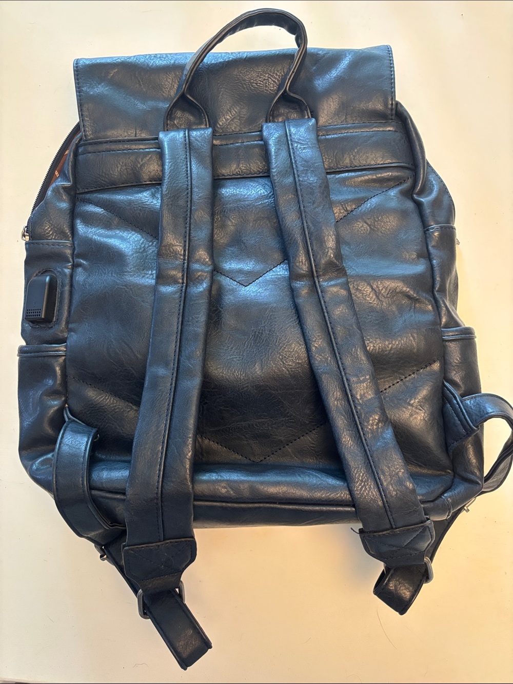 Wrangler Navy Faux Leather Backpack with Buckle Flap and laptop sleeve - Picture 2 of 4